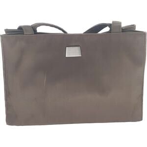 Perlina Brown Nylon Shoulder Bag Medium Size Snap Close Handles Pockets New York